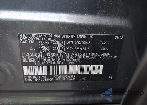 2019 Toyota Rav4 Le from USA, damaged, VIN 2T3G1RFV2KC003033